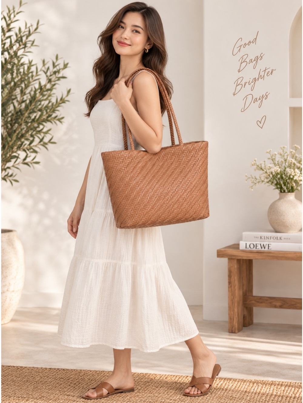 a new day Tan Woven Shoulder Tote